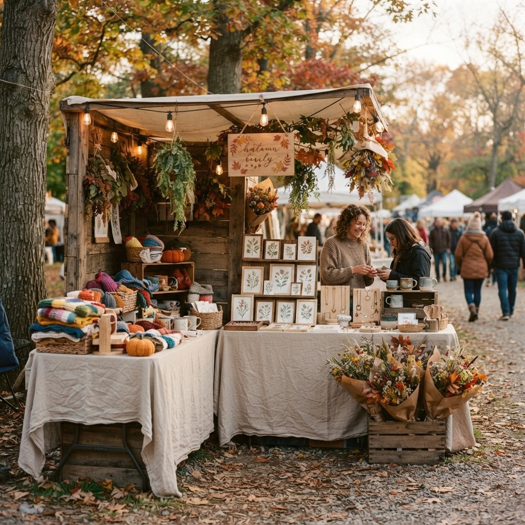 Whimsy and Wool craft market booth with handmade goods