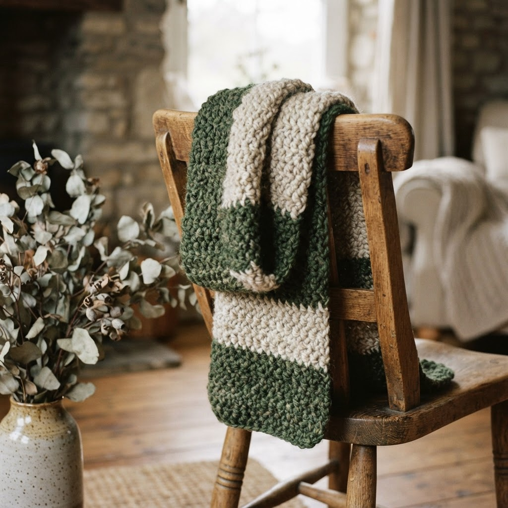 A chunky green scarf